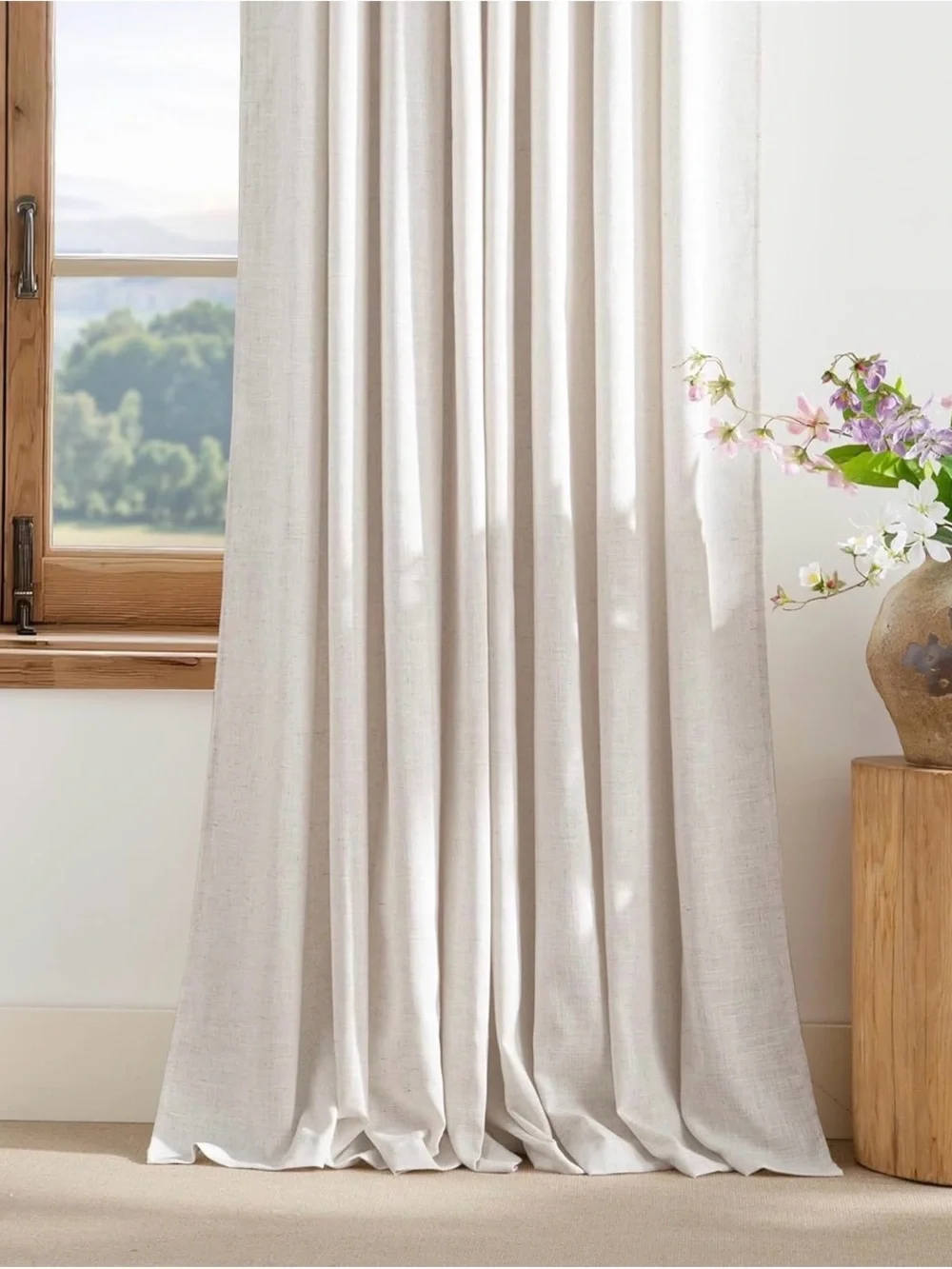 Nicetown Beige Linen Light Filtering Privacy Curtain Panels Rod Pocket 66x96